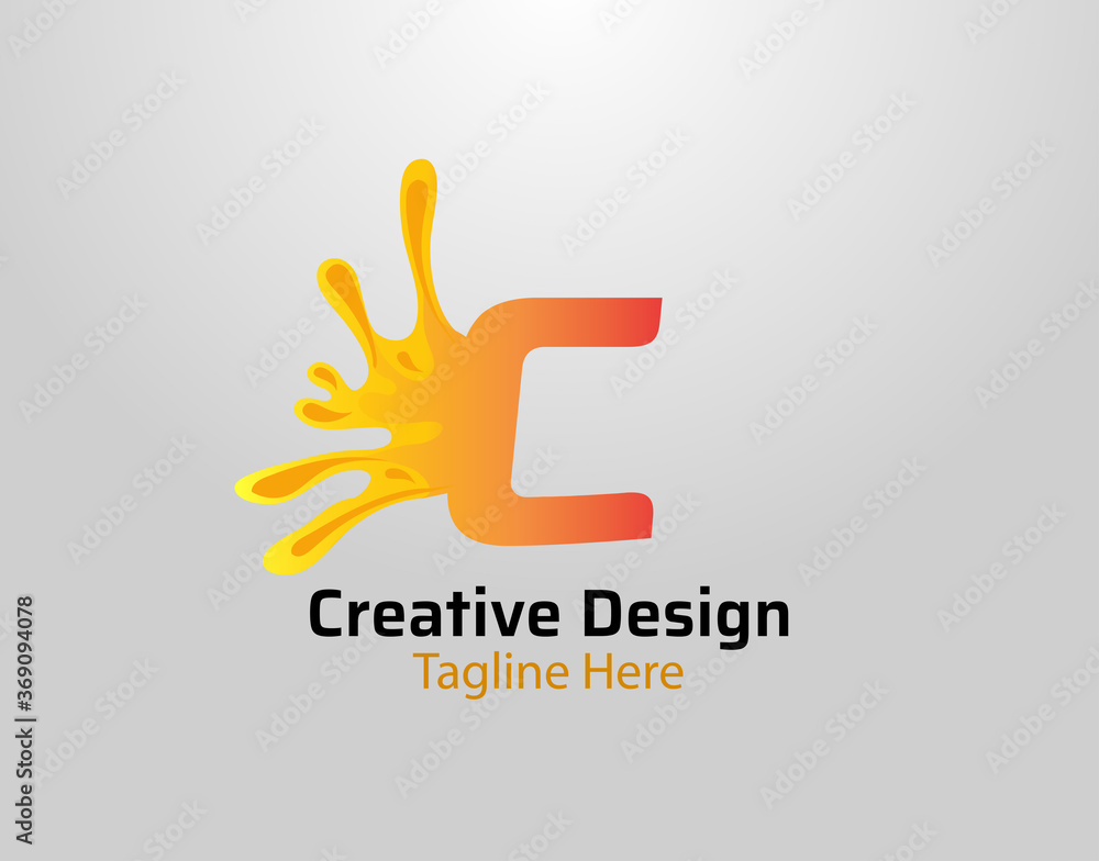 Letter C Splash Logo Icon. Initial C with orange splash and drops Design Letter C Splash Logo Icon. Initial C with orange splash and drops Design