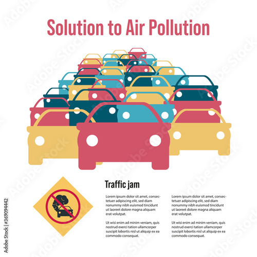 Many cars of different colors. Road congestion. Traffic jams. Automotive sharp or pattern. Solution to Air Pollution