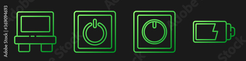 Set line Electric light switch, Fuse, Electric light switch and Battery charge level indicator. Gradient color icons. Vector.
