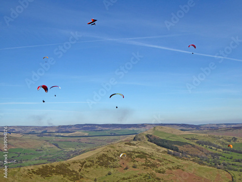 Paragliders at Mam Tor, Derbyshire Peak District 