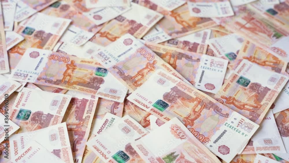many scattered russian money banknotes many scattered russian money banknotes