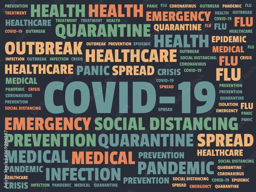 Covid-19 - Covid-19 word cloud - Illustration with words related to the corona virus