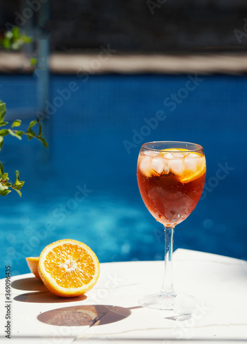 Summer refreshing alcoholic cocktail - Aperol Spritz. Popular Italian drink