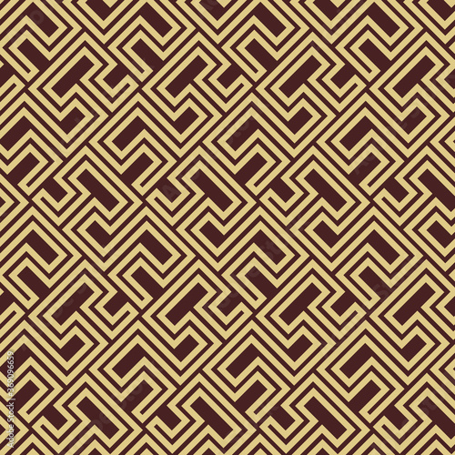 Seamless background for your designs. Modern brown and golden ornament. Geometric abstract pattern