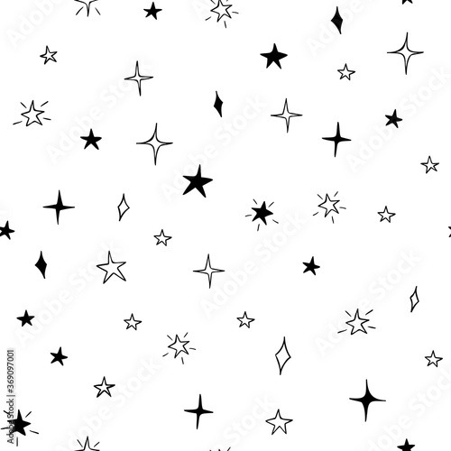 Stars vector seamless pattern design hand-drawn. Space, universe - fabric wrapping, textile, wallpaper, apparel design. © Anastasiia