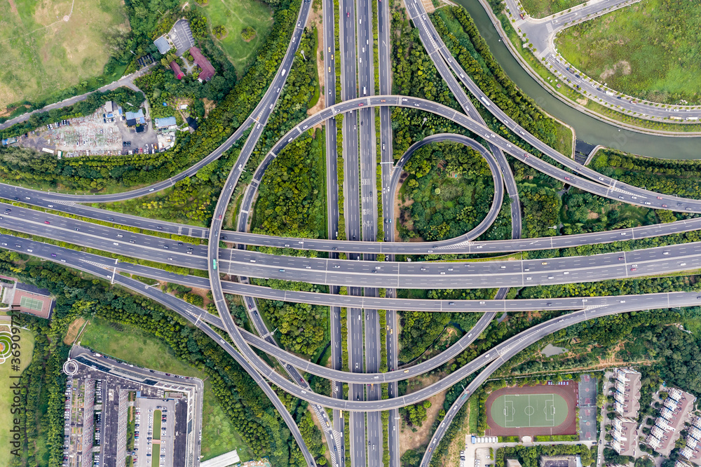 Top view over the highway, expressway and motorway Top view over the highway, expressway and motorway