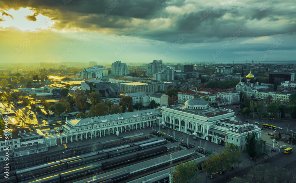 Air panorama of Main Train Station in Odeessa Ukarine
