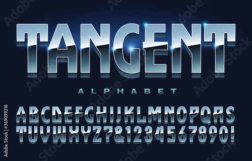 Vector Alphabet with Shiny Reflective Mirror Surface. Lettering Style for Technology, Space Travel, Science. This Font Mixes Square and Rounded Letter Forms.