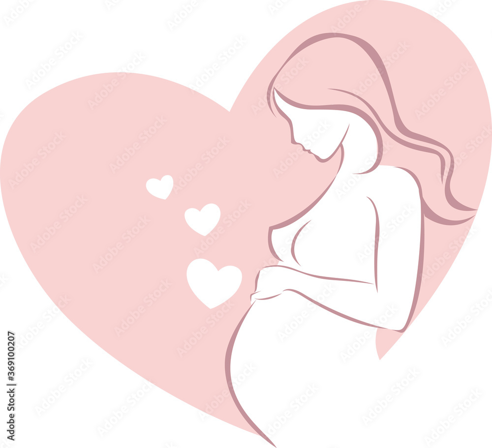 Pregnant woman. Expecting a child with love. Sketch, silhouette outline drawing logo of future mother-to-be in a heart shape. Vector illustration Pregnant woman. Expecting a child with love. Sketch, silhouette outline drawing logo of future mother-to-be in a heart shape. Vector illustration