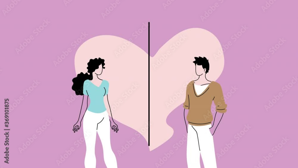 young couple lovers characters with heart love young couple lovers characters with heart love