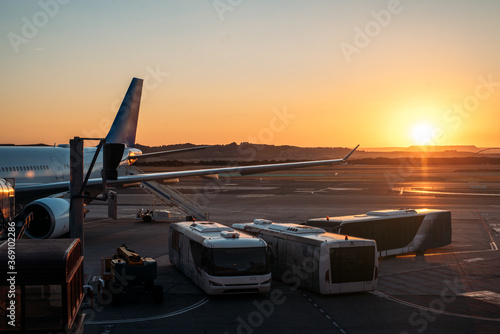 Airport terminal building with planes photo