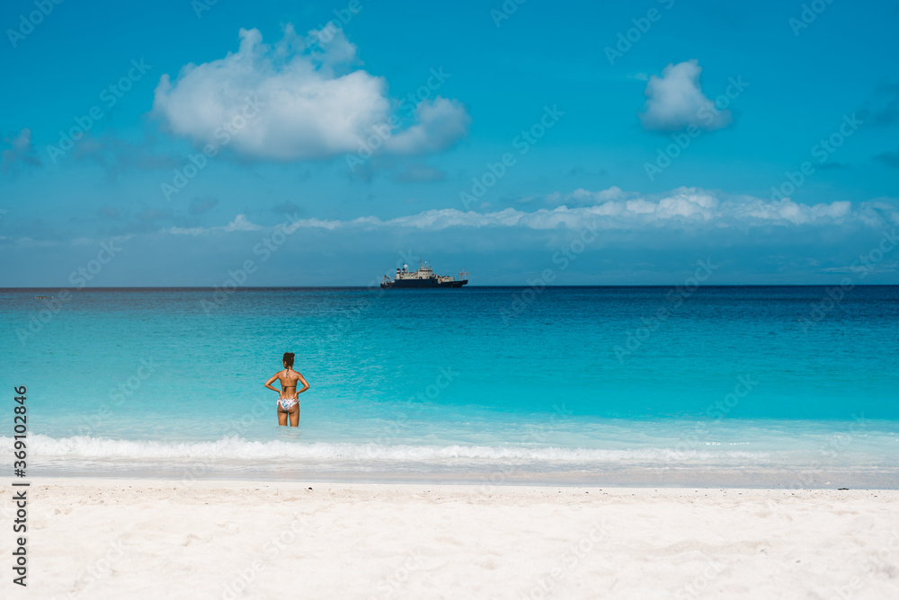 Beautiful woman in a tropical beach island Beautiful woman in a tropical beach island