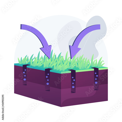 Lawn aeration abstract concept vector illustration. Restore lawn, overseeding service, absorb air and water, grass fertilization, aeration machine, garden maintenance, landscape abstract metaphor.