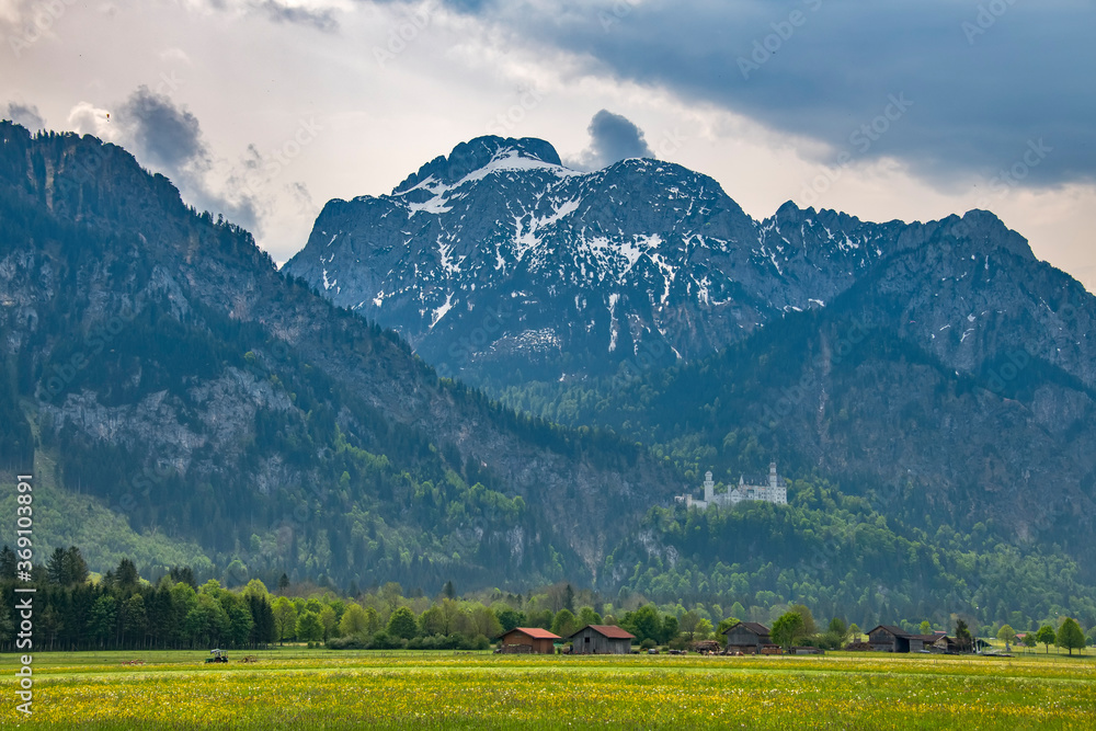 Neuschwanstein Castle photographed in Germany, in Europe. Picture made in 2019.