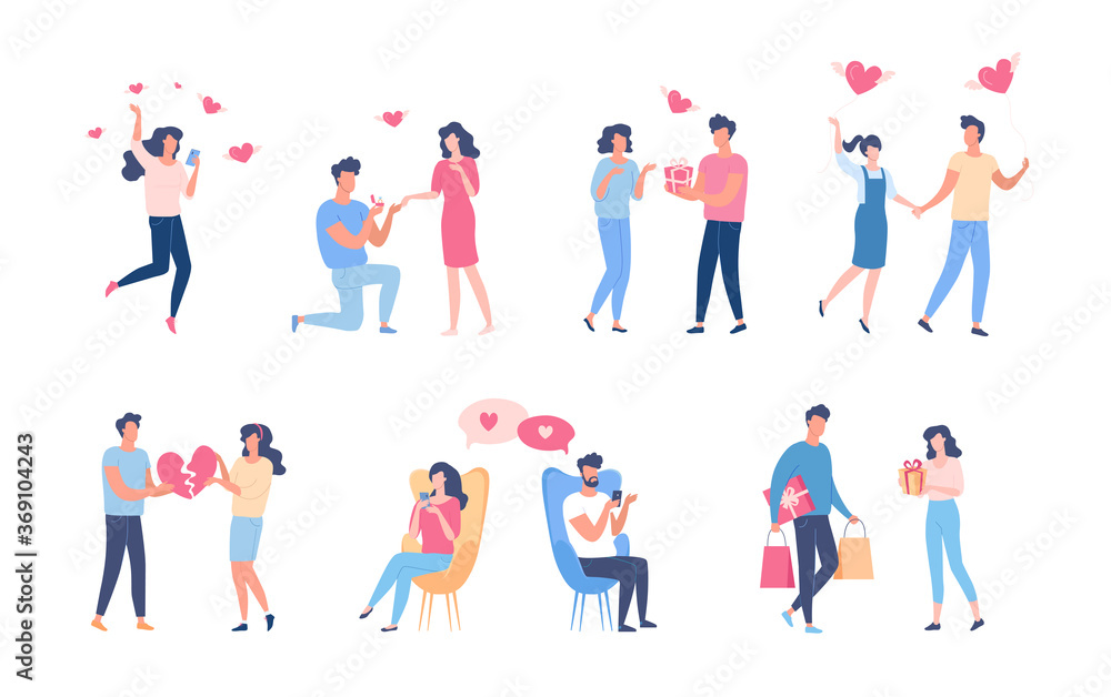 Romantic relationship people cartoon illustration