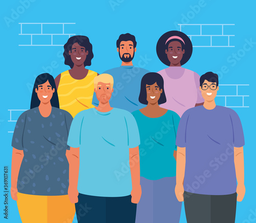 multiethnic group of people together, women and men diversity and multiculturalism concept