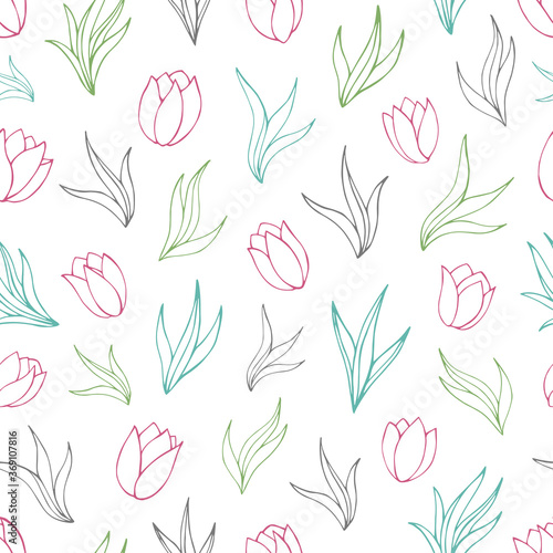 Seamless vector pattern of abstract floral elements. Background for greeting card, website, printing on fabric, gift wrap, postcard and wallpapers. 