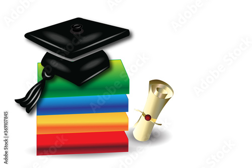 Graduation card books diploma and hat logo vector image