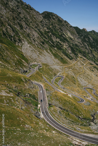 hairpin turns of Transfagarasan Road in southern section of Carpathian Mountains in Romania photo