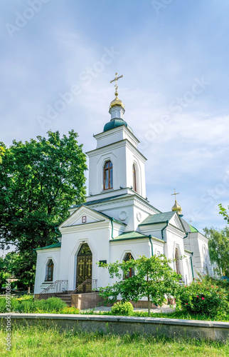Orthodox church in Poltava against the spring blue sky