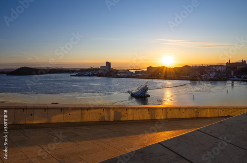 Canvas Print Oslo Port Modern Architecture Sunset