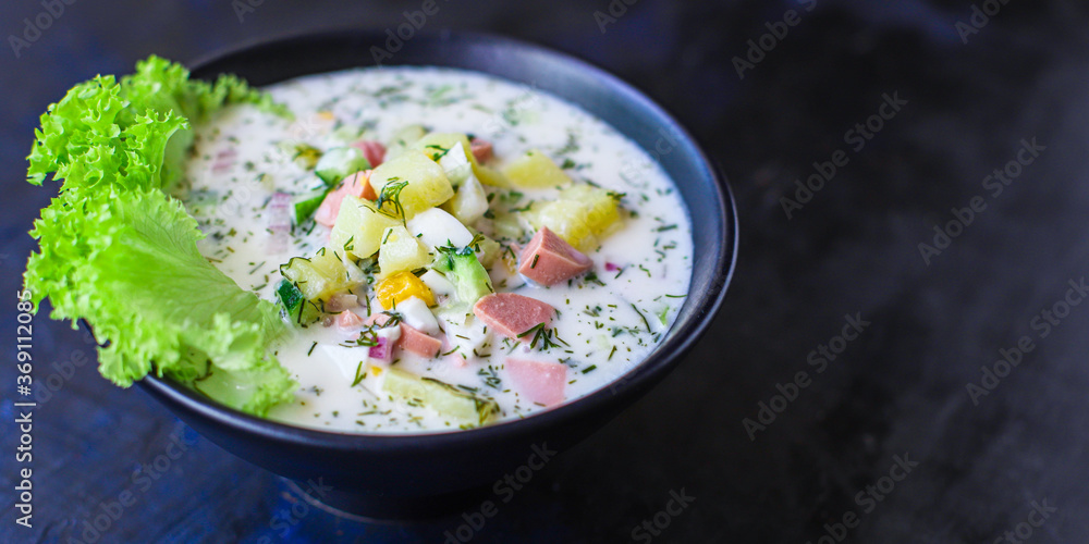 cold soup vegetables greens okroshka second course food background top view copy space for text organic eating healthy keto or paleo diet raw cold soup vegetables greens okroshka second course food background top view copy space for text organic eating healthy keto or paleo diet raw