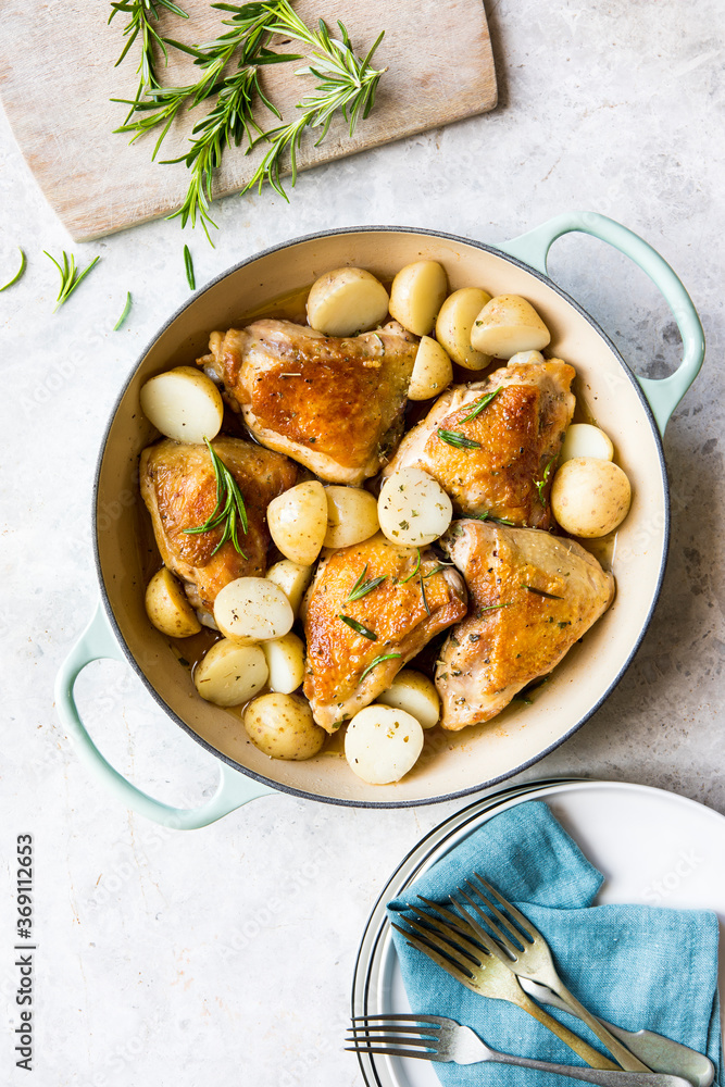 Roast chicken and potato casserole with rosemary Roast chicken and potato casserole with rosemary