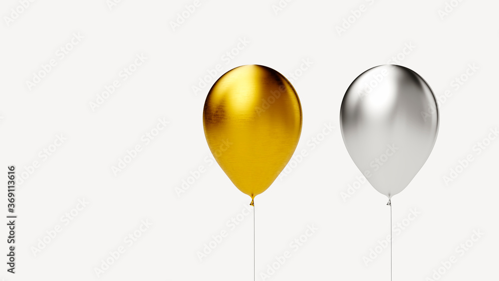 golden and chrome classic hot air balloon on white background, web banner or template, 3d rendering golden and chrome classic hot air balloon on white background, web banner or template, 3d rendering
