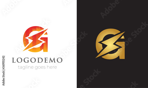 Initial letter G logo template with Power icon .This font with Electrical Bolt identity, moving and speed thunder logo vector . Automotive monogram ,logo mark minimal,abstract concept design .