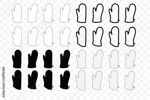Kitchenware Oven Mitts Flat Icon , Line Icon A White Background