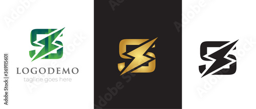 Initial letter S logo template with Power icon .This font with Electrical Bolt identity, moving and speed thunder  logo vector .
Automotive monogram ,logo mark minimal,abstract concept design .