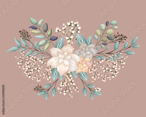 white flower with leaves painting design, natural floral nature plant ornament garden decoration and botany theme Vector illustration