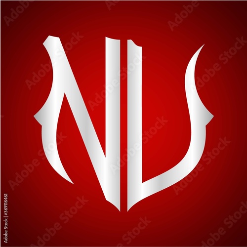NU initials silver shield with maroon background