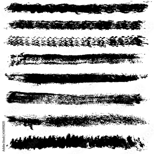 Grunge vector strokes brush set. Black brush strokes on a white background.