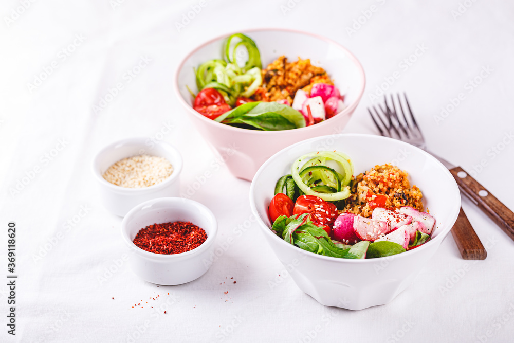 Fresh salad with couscous, tomatoes, cucumber, radish and chard. Fresh salad with couscous, tomatoes, cucumber, radish and chard.