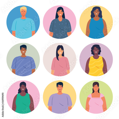 multiethnic group of people together in circles, diversity and multiculturalism concept