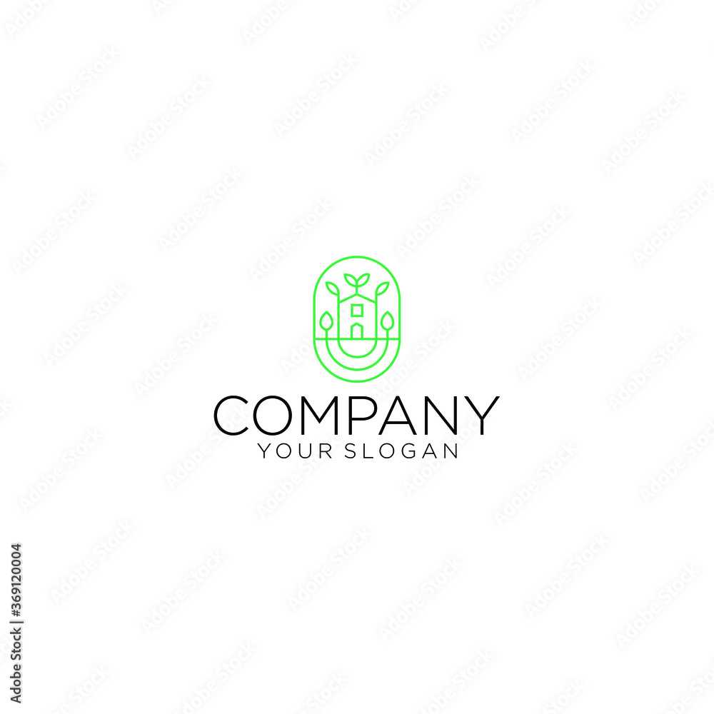 Home logo and leaf flower in eco ecology nature concept on rounded logo design illustration vector. Fresh home logo Home logo and leaf flower in eco ecology nature concept on rounded logo design illustration vector. Fresh home logo