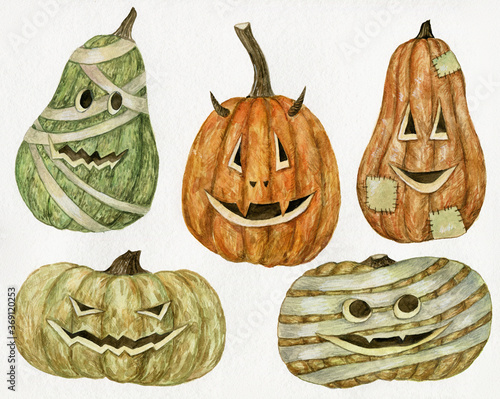 Watercolor Halloween pumpkin set photo