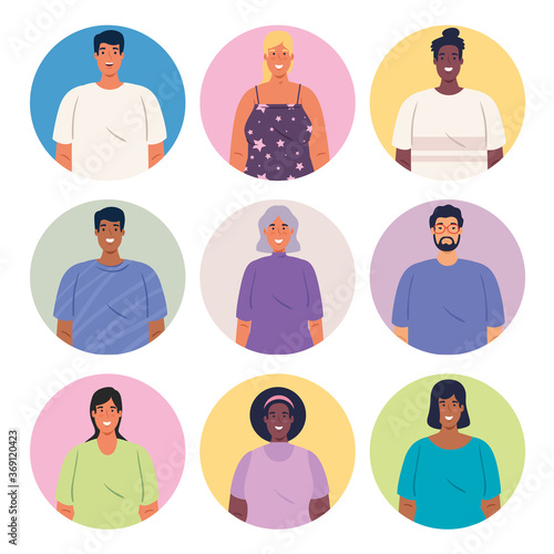 multiethnic group of people together in circles, diversity and multiculturalism concept