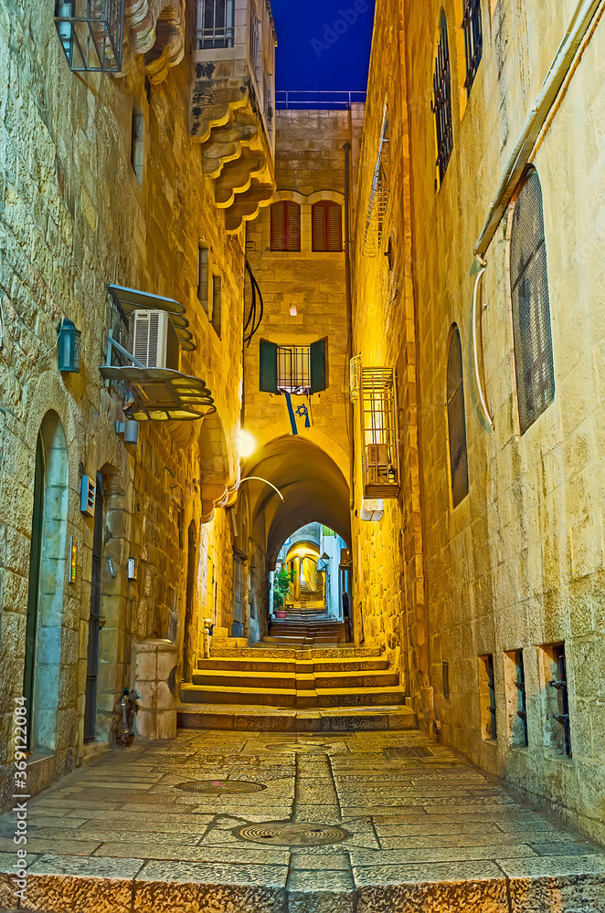 Fototapeta premium The narrow passage in Jewish Quarter, Jerusalem, Israel