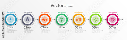 Vector infographic design process template with  7 options or steps