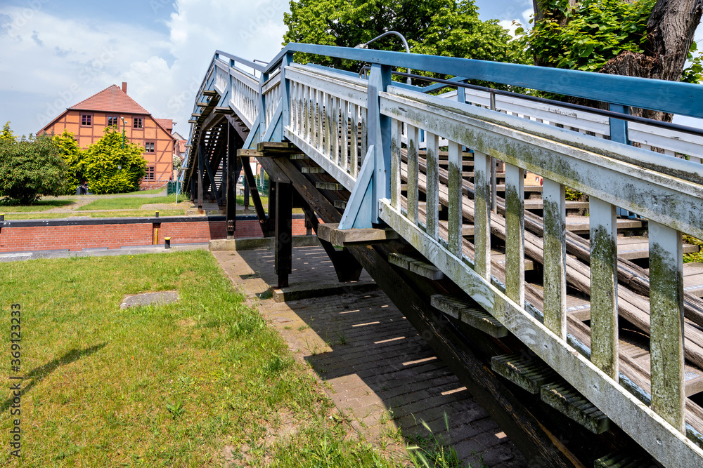 footbridge called ‘chicken ladder’ over the river Elde in Plau am See, Germany