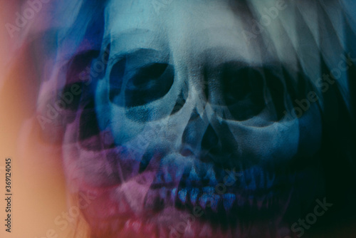 Prismatic images of a woman dressed as a skeleton for halloween photo