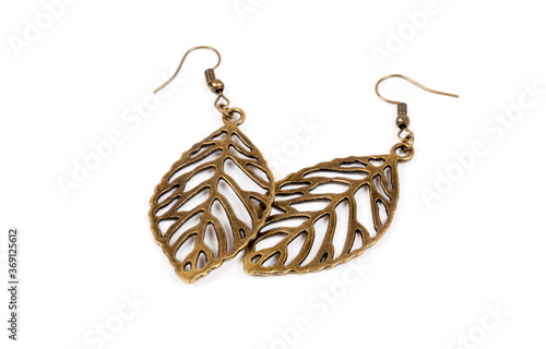 Tree leaves ear rings on white