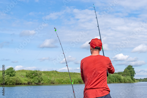 fisherman fishing in the river. Amateur fishing