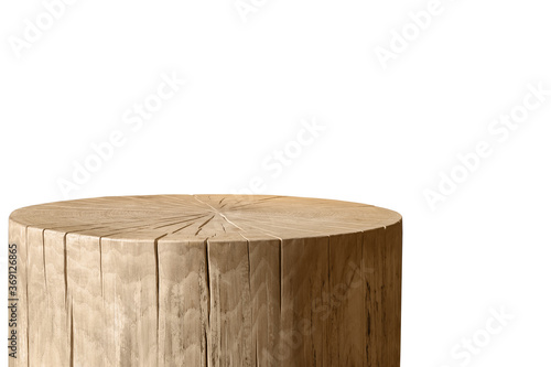 Decorative wooden table on white background. photo