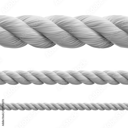 High realistic fiber rope string. Vector illustration isolated on white background. Easy to use. EPS10.