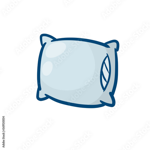 Pillow. Large and small object. Cartoon flat illustration. Soft colored blue cushion. Element of bedroom and bed for sleep