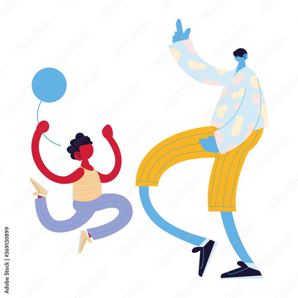 Fototapeta premium Father and son cartoon with balloon vector design