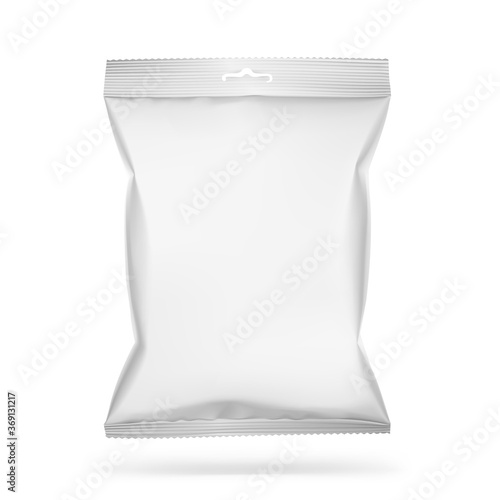 Food snack pillow bag on white background. Vector illustration. Can be use for template your design, promo, adv. EPS10.